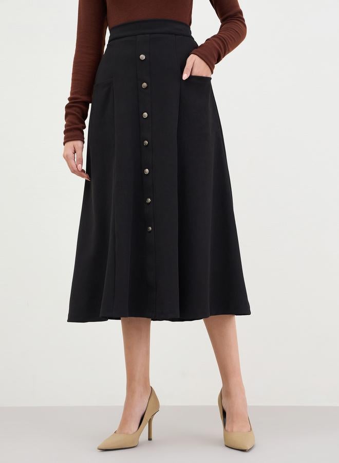 ستايلي تنورة ميدي بأزرار بقصة واسعة - Image 1